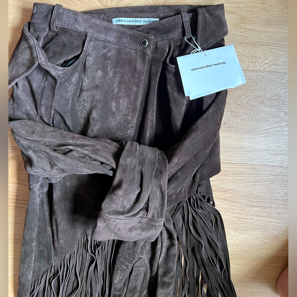 Authentic Alexander Wang suede brown leather asymmetrical skirt size 4 in women
